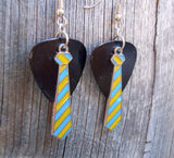 CLEARANCE Yellow and Blue Striped Tie Charm Guitar Pick Earrings - Pick Your Color