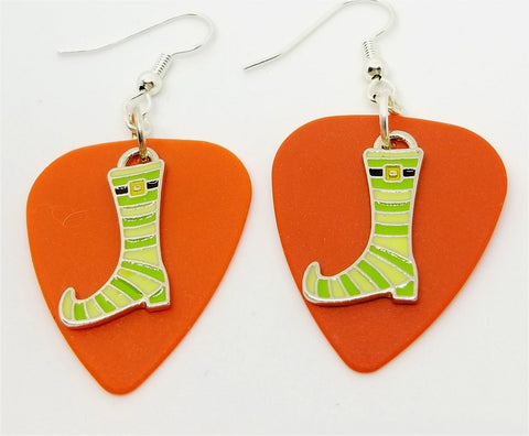 CLEARANCE Green and Yellow Striped Witch Boots Guitar Pick Earrings - Pick Your Color