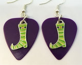 CLEARANCE Green and Yellow Striped Witch Boots Guitar Pick Earrings - Pick Your Color