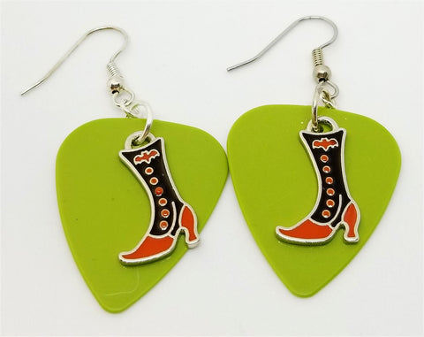 CLEARANCE Orange and Black Witch Boots Guitar Pick Earrings - Pick Your Color