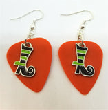 CLEARANCE Green and Black Striped Witch Boots Guitar Pick Earrings - Pick Your Color