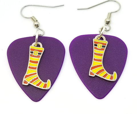 CLEARANCE Yellow and Orange Striped Witch Boots Guitar Pick Earrings - Pick Your Color