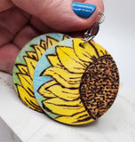 Sunflower Woodburned and Painted Wooden Earrings
