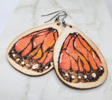Monarch Butterfly Wings Wood Burned and Painted Wooden Earrings