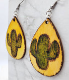 Cactus Wood Burned and Painted Wooden Earrings
