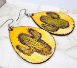 Cactus Wood Burned and Painted Wooden Earrings