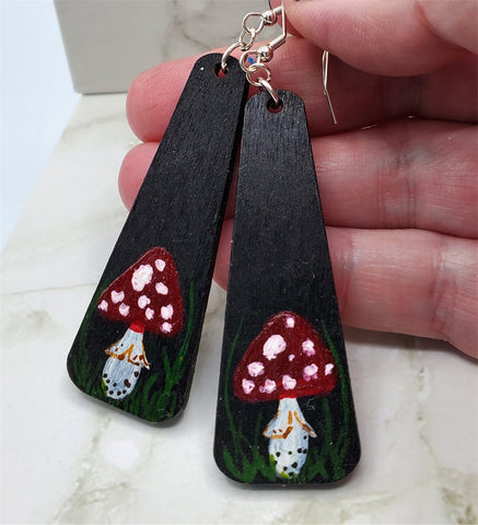 Mushroom with Red Top Painted Wooden Earrings