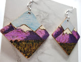 Mountain Scene Woodburned and Painted Wooden Earrings