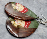 Mushroom with Red Top Character Hand Painted Wooden Earrings with Resin Clearcoat