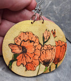 Poppy Wood Burning with Painted Accents Wooden Earrings