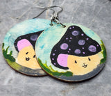 Mushroom Character Hand Painted Round Wooden Earrings