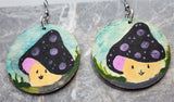 Mushroom Character Hand Painted Round Wooden Earrings