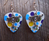 CLEARANCE Heart with Wow Text Metal Charms Guitar Pick Earrings - Pick Your Color